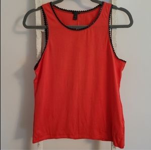 J.crew top NWT womens Medium red faux leather scallop trim sleeveless